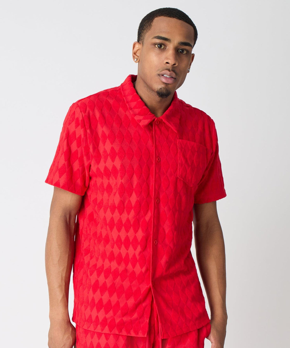 Reason Clothing Premium Diamond Viscose Button-Down Shirt - Red