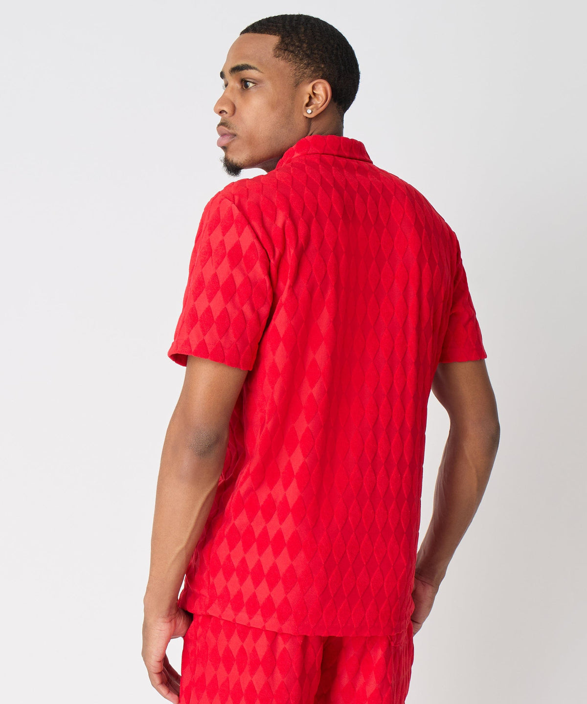 Reason Clothing Premium Diamond Viscose Button-Down Shirt - Red