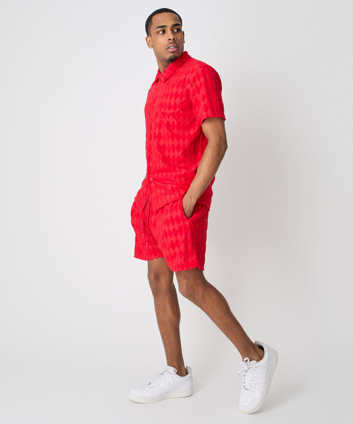 Reason Clothing Premium Diamond Viscose Button-Down Shirt - Red
