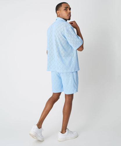 Reason Clothing Exclusive Diamond Plate Viscose Short Sleeve Shirt - Light Blue