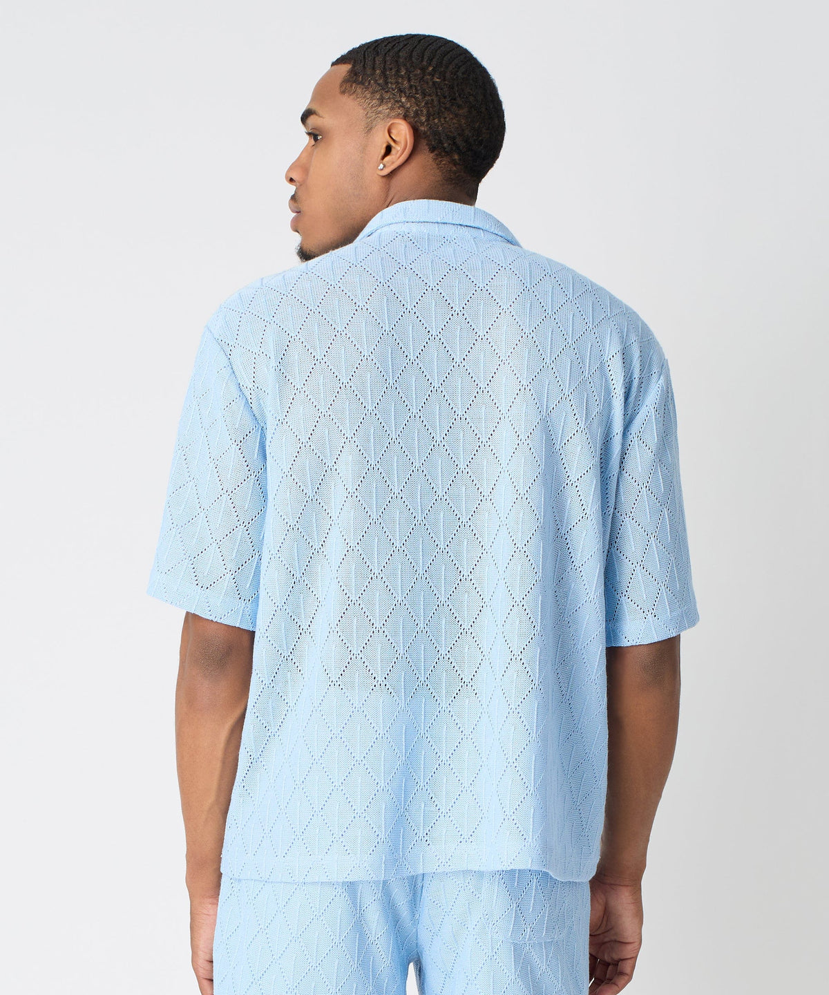 Reason Clothing Exclusive Diamond Plate Viscose Short Sleeve Shirt - Light Blue