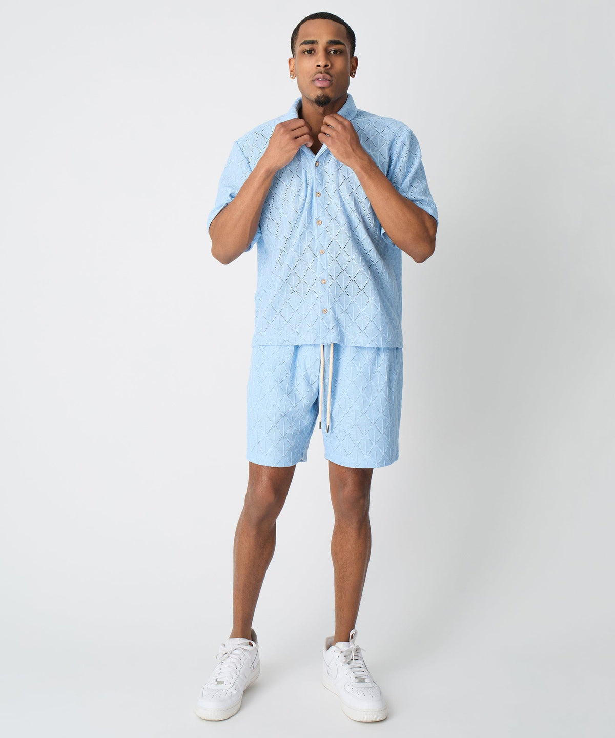 Reason Clothing Exclusive Diamond Plate Viscose Short Sleeve Shirt - Light Blue