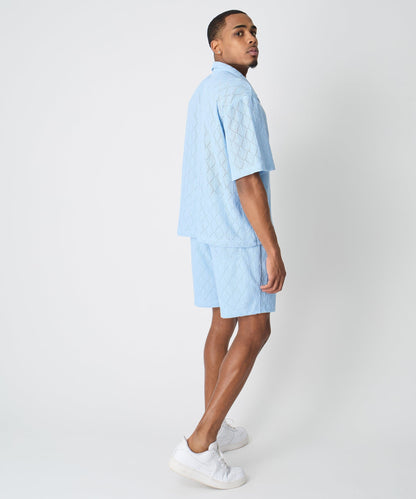 Reason Clothing Exclusive Diamond Plate Viscose Short Sleeve Shirt - Light Blue