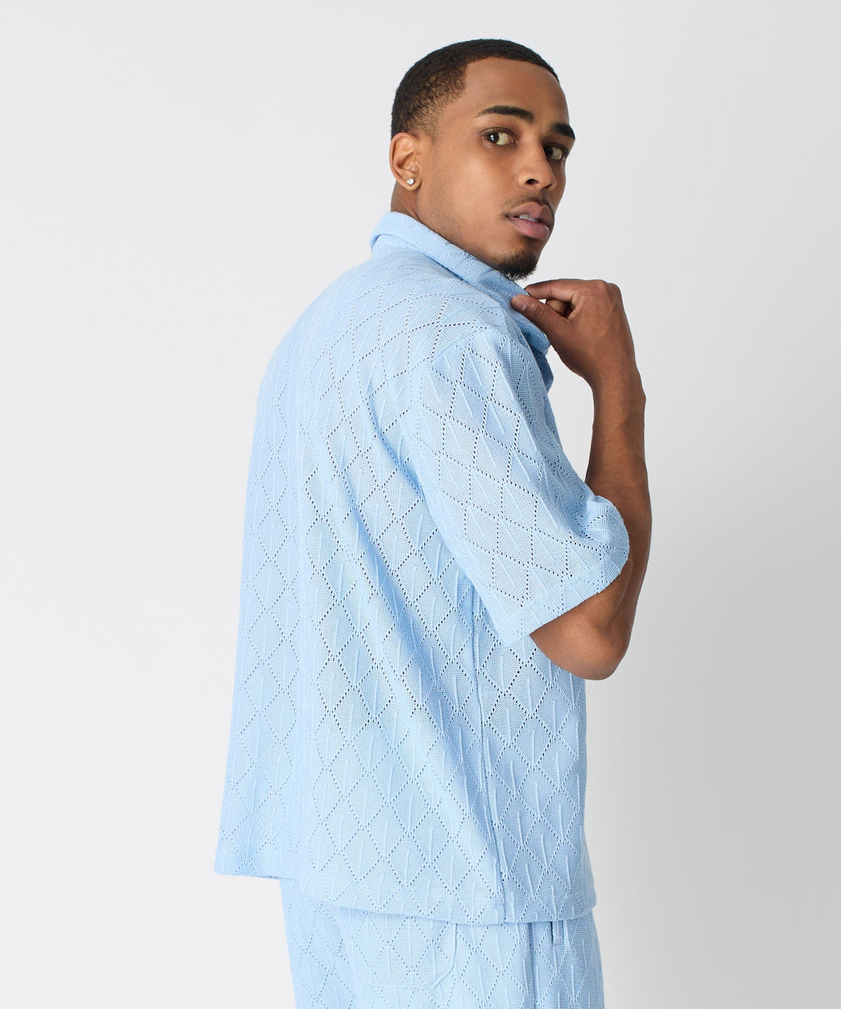 Reason Clothing Exclusive Diamond Plate Viscose Short Sleeve Shirt - Light Blue