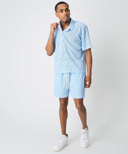 Reason Clothing Exclusive Diamond Plate Viscose Short Sleeve Shirt - Light Blue