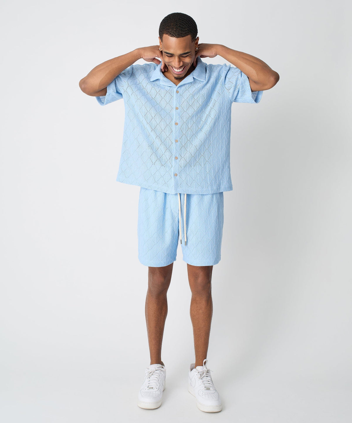 Reason Clothing Exclusive Diamond Plate Viscose Short Sleeve Shirt - Light Blue