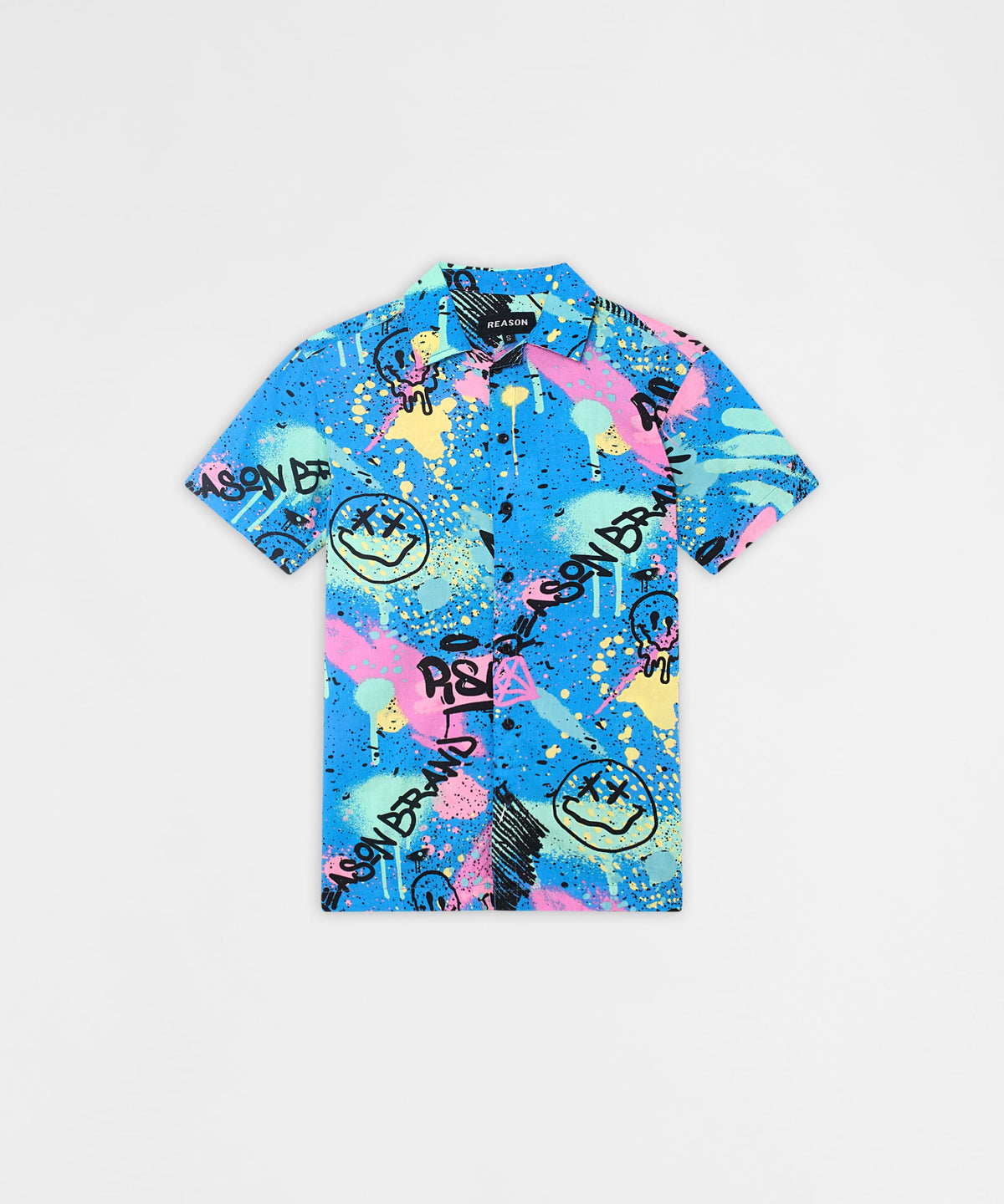 Reason Clothing Recommended Graffiti Viscose Button-Down Short Sleeve Shirt - Multicolor