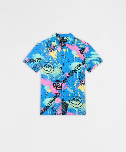 Reason Clothing Recommended Graffiti Viscose Button-Down Short Sleeve Shirt - Multicolor