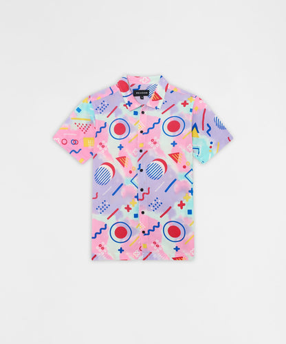 Reason Clothing Quality Retro Geometric Viscose Button-Down Short Sleeve Shirt - Multicolor