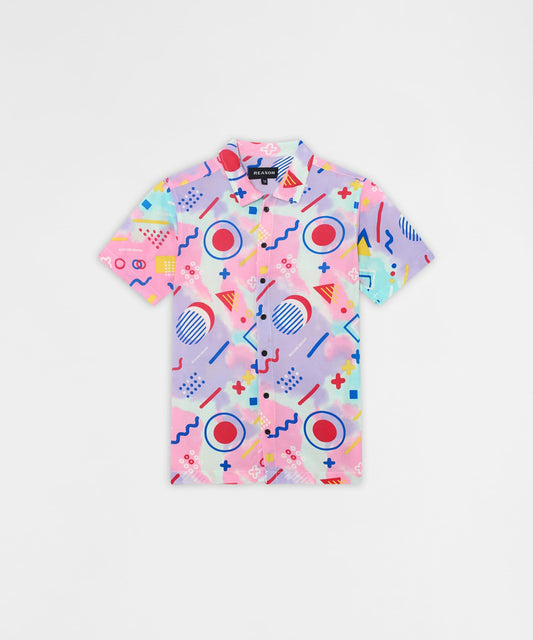 Reason Clothing Quality Retro Geometric Viscose Button-Down Short Sleeve Shirt - Multicolor