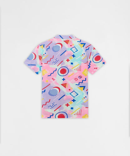 Reason Clothing Quality Retro Geometric Viscose Button-Down Short Sleeve Shirt - Multicolor