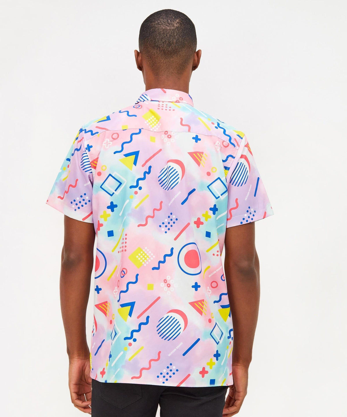 Reason Clothing Quality Retro Geometric Viscose Button-Down Short Sleeve Shirt - Multicolor