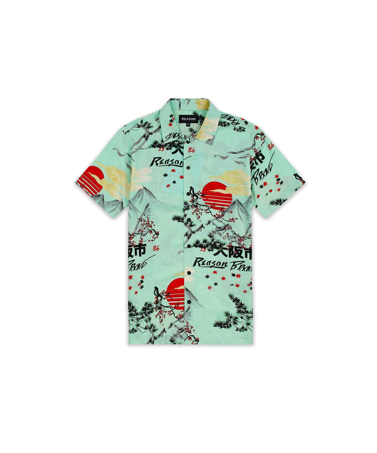 Reason Clothing Exclusive Mount Fuji Viscose Button-Down Short Sleeve Shirt - Mint