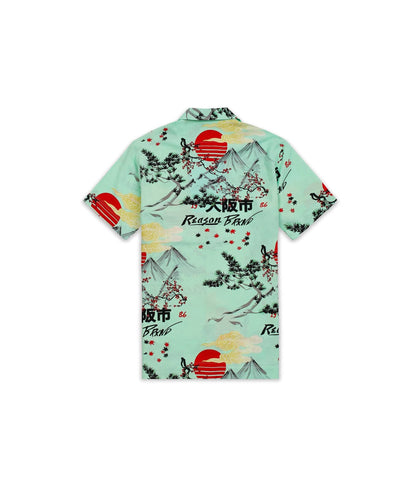 Reason Clothing Exclusive Mount Fuji Viscose Button-Down Short Sleeve Shirt - Mint