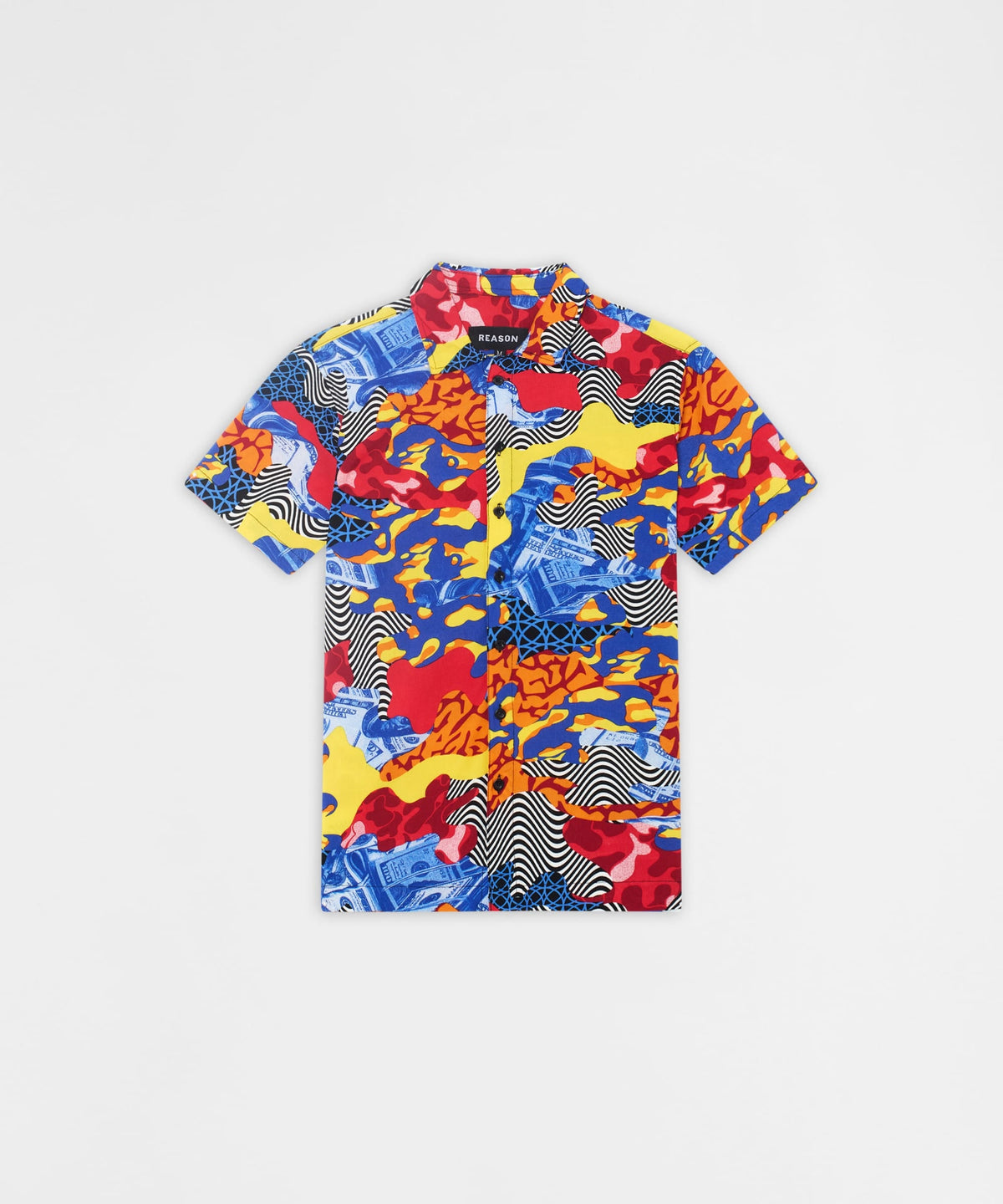 Reason Clothing Value Wavy Viscose Button-Down Short Sleeve Shirt - Multicolor