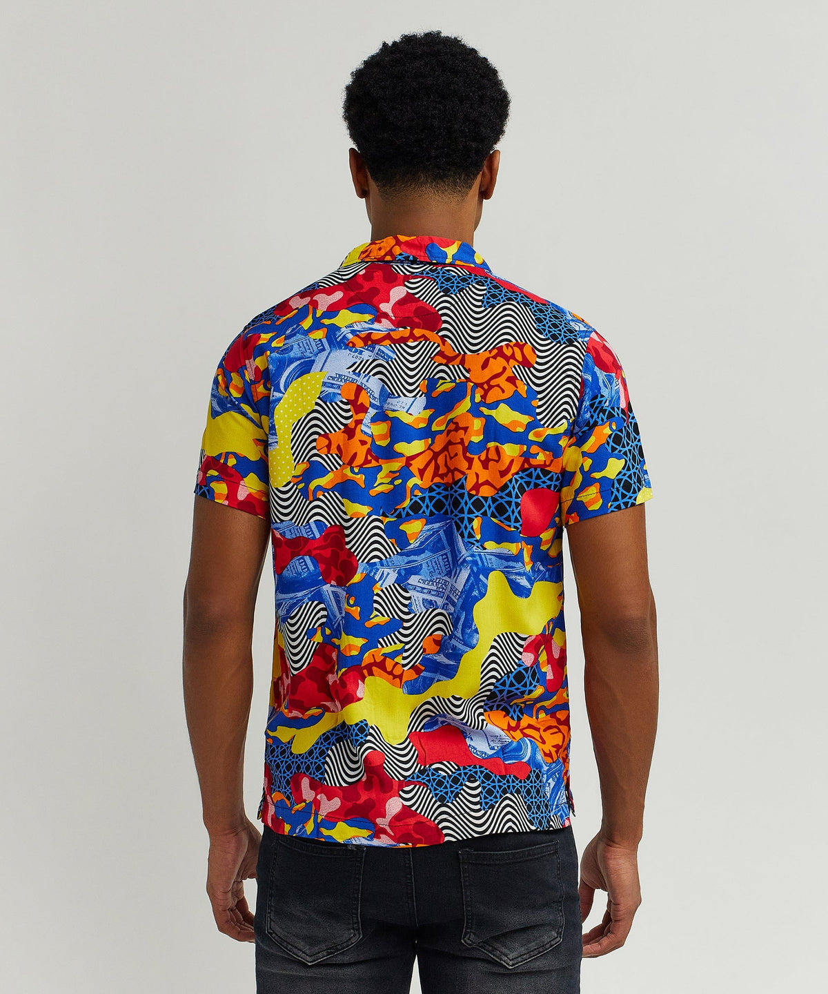 Reason Clothing Value Wavy Viscose Button-Down Short Sleeve Shirt - Multicolor