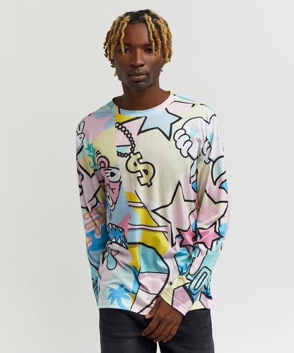 Reason Clothing Everyday Cartoon Allover Print Long Sleeve Tee