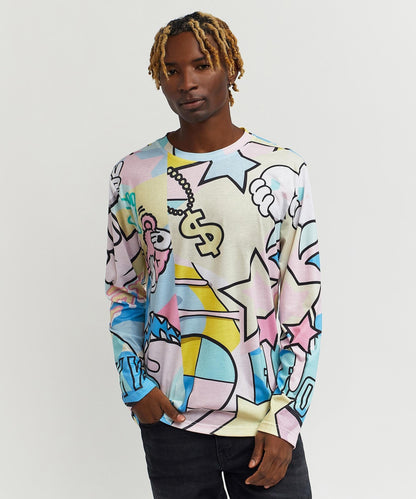 Reason Clothing Everyday Cartoon Allover Print Long Sleeve Tee