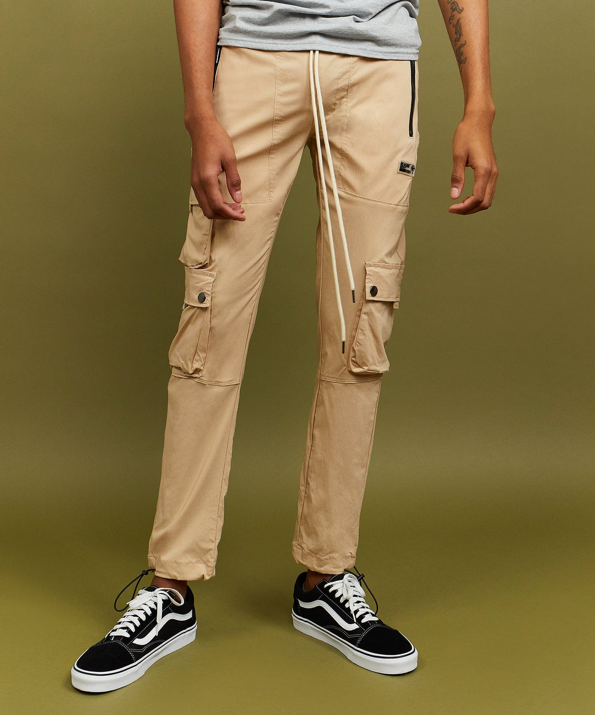 Reason Clothing Deals Cargo Stretch Nylon Utility Khaki Pants