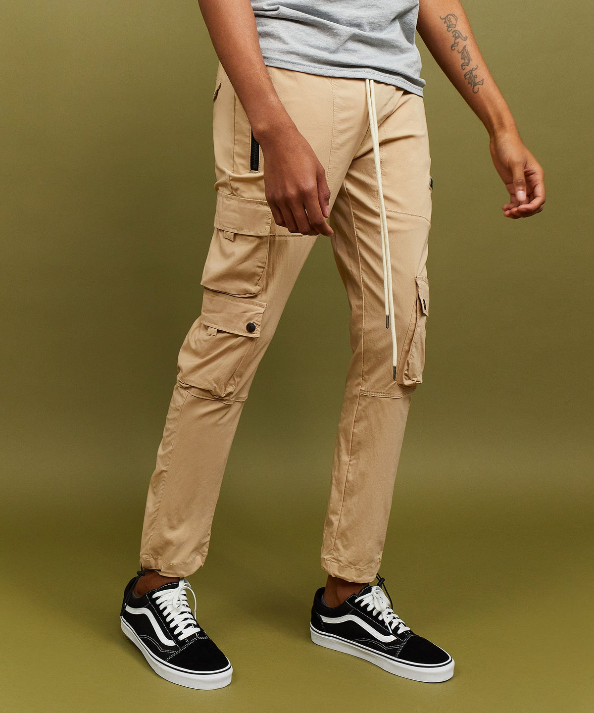 Reason Clothing Deals Cargo Stretch Nylon Utility Khaki Pants