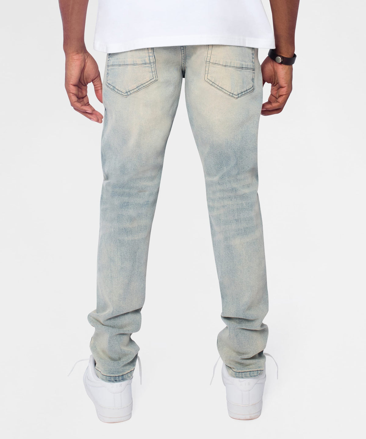 Reason Clothing Best Seller Light Wash Repaired Denim Jeans - Blue