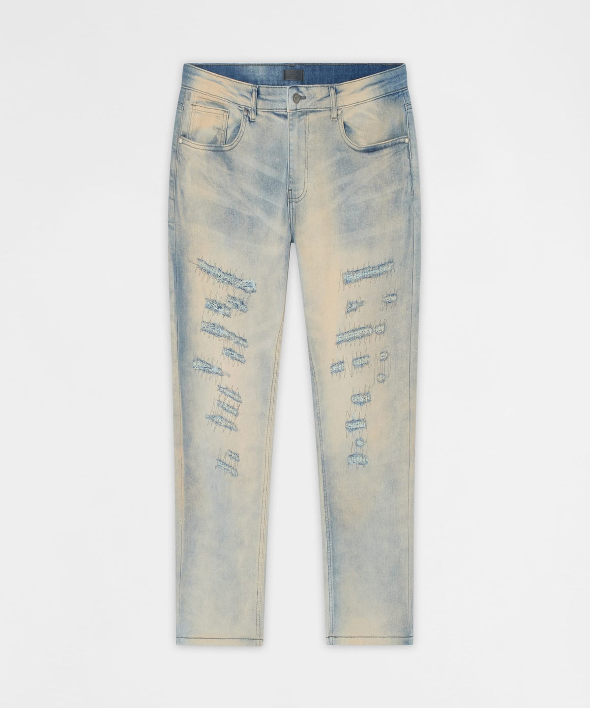 Reason Clothing Best Seller Light Wash Repaired Denim Jeans - Blue