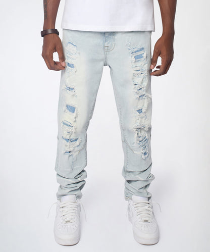Reason Clothing Essential Fracture Distressed Skinny Jeans - Light Blue