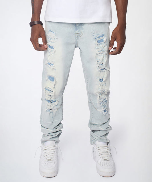 Reason Clothing Essential Fracture Distressed Skinny Jeans - Light Blue