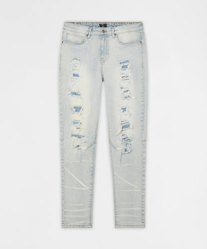 Reason Clothing Essential Fracture Distressed Skinny Jeans - Light Blue