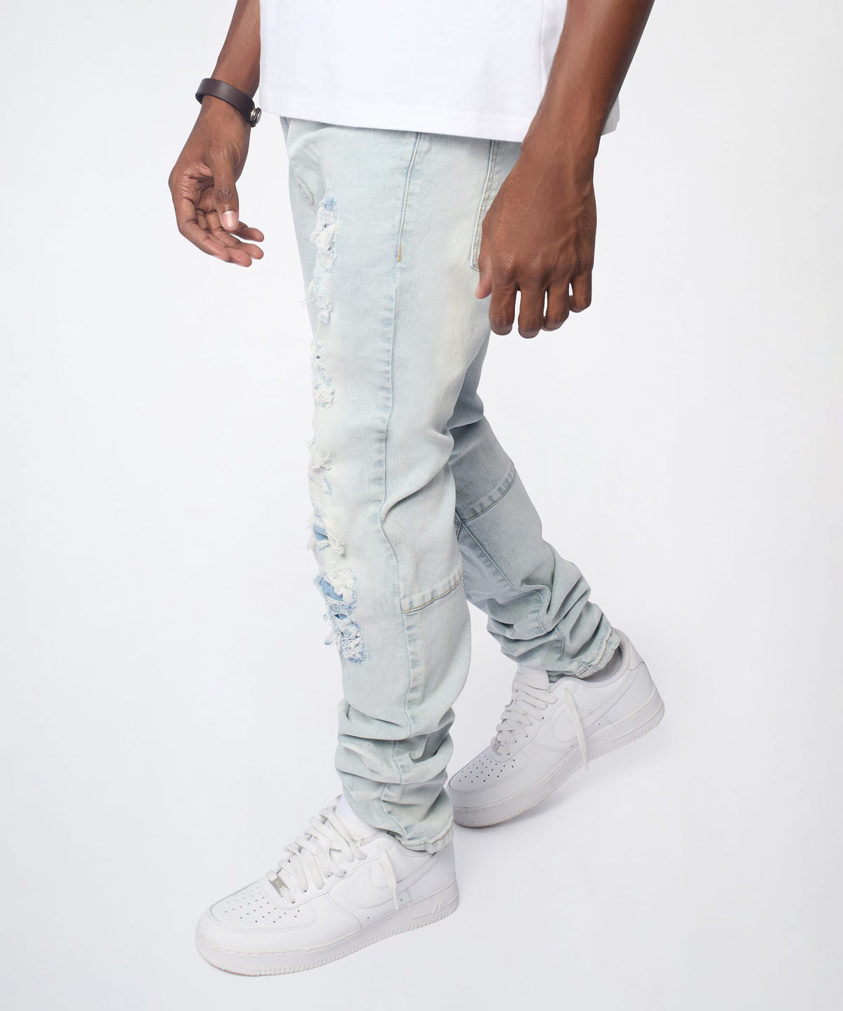 Reason Clothing Essential Fracture Distressed Skinny Jeans - Light Blue