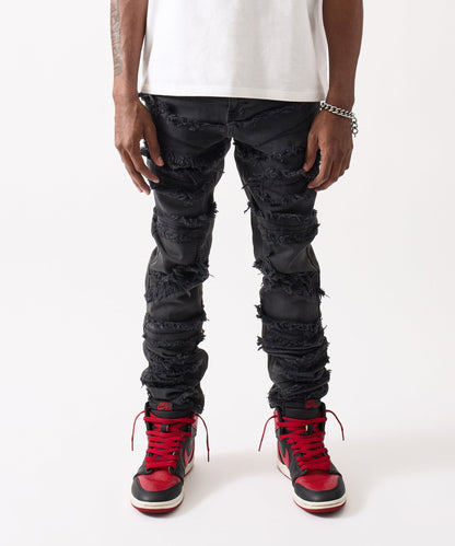 Reason Clothing Trending Heavy Distressed Frayed Skinny Jean - Black