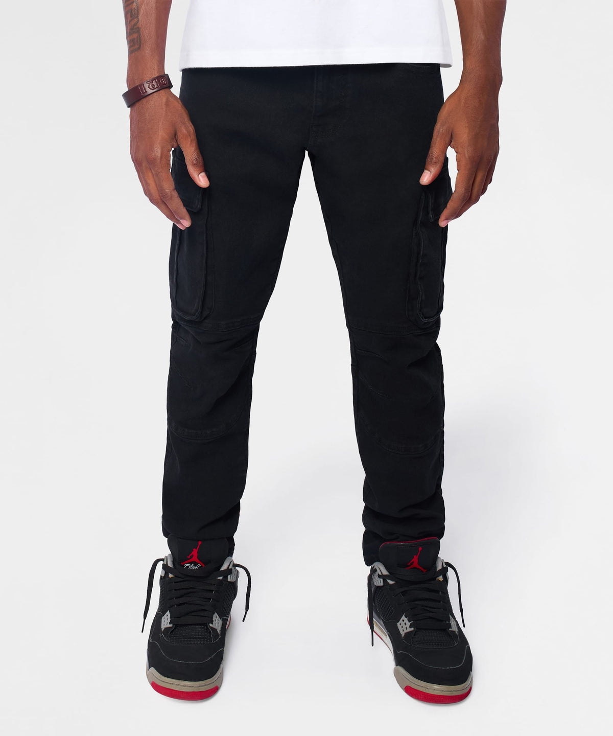 Reason Clothing Trusted Utility Cargo Denim Skinny Jeans - Black
