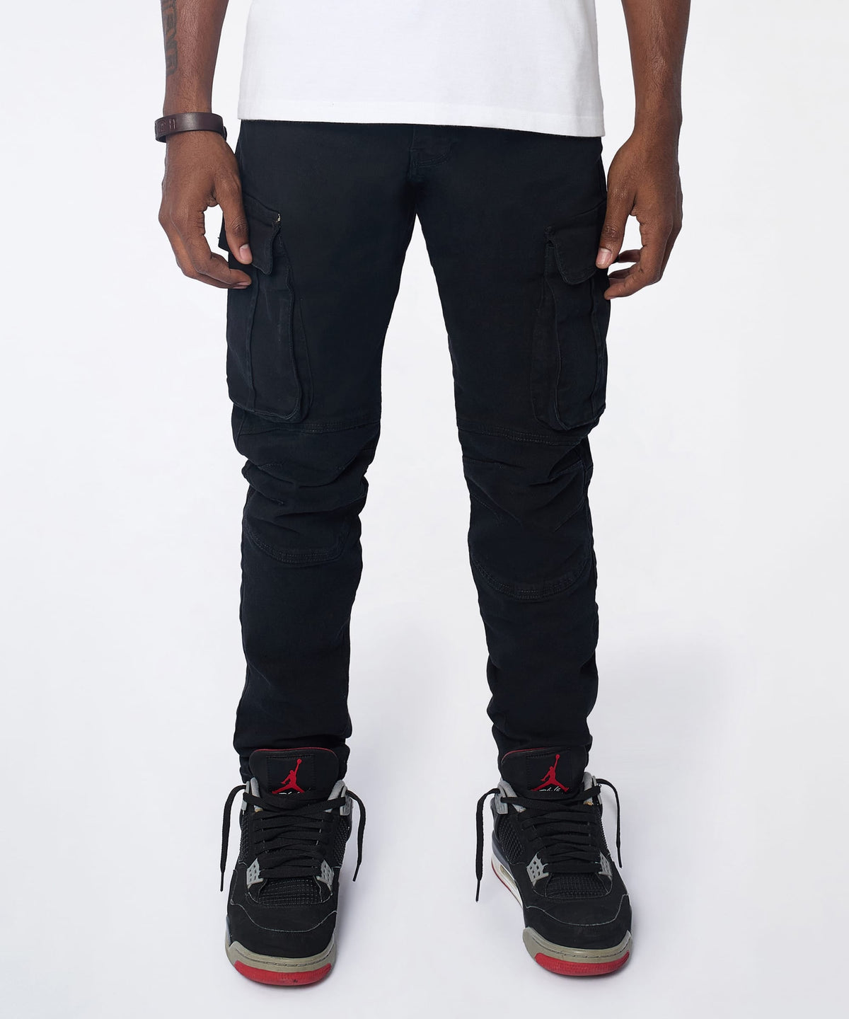 Reason Clothing Trusted Utility Cargo Denim Skinny Jeans - Black