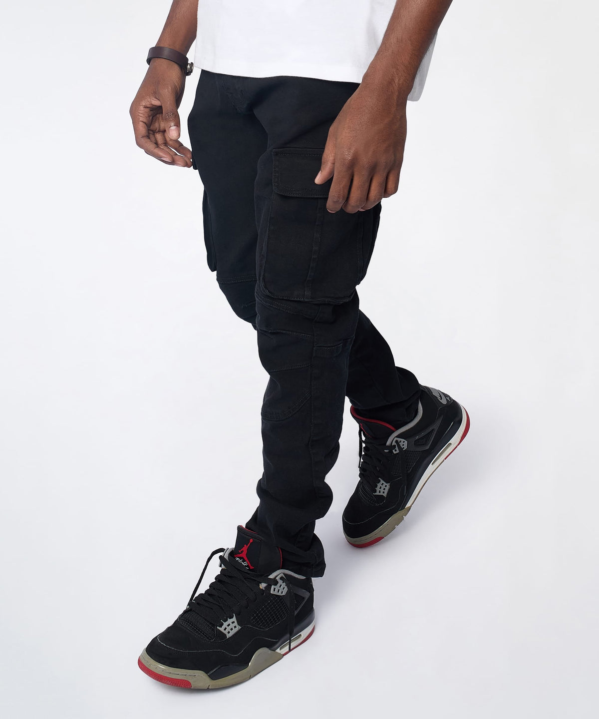 Reason Clothing Trusted Utility Cargo Denim Skinny Jeans - Black