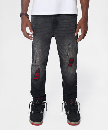 Reason Clothing Essential Vice Distressed Skinny Jeans - Washed Black