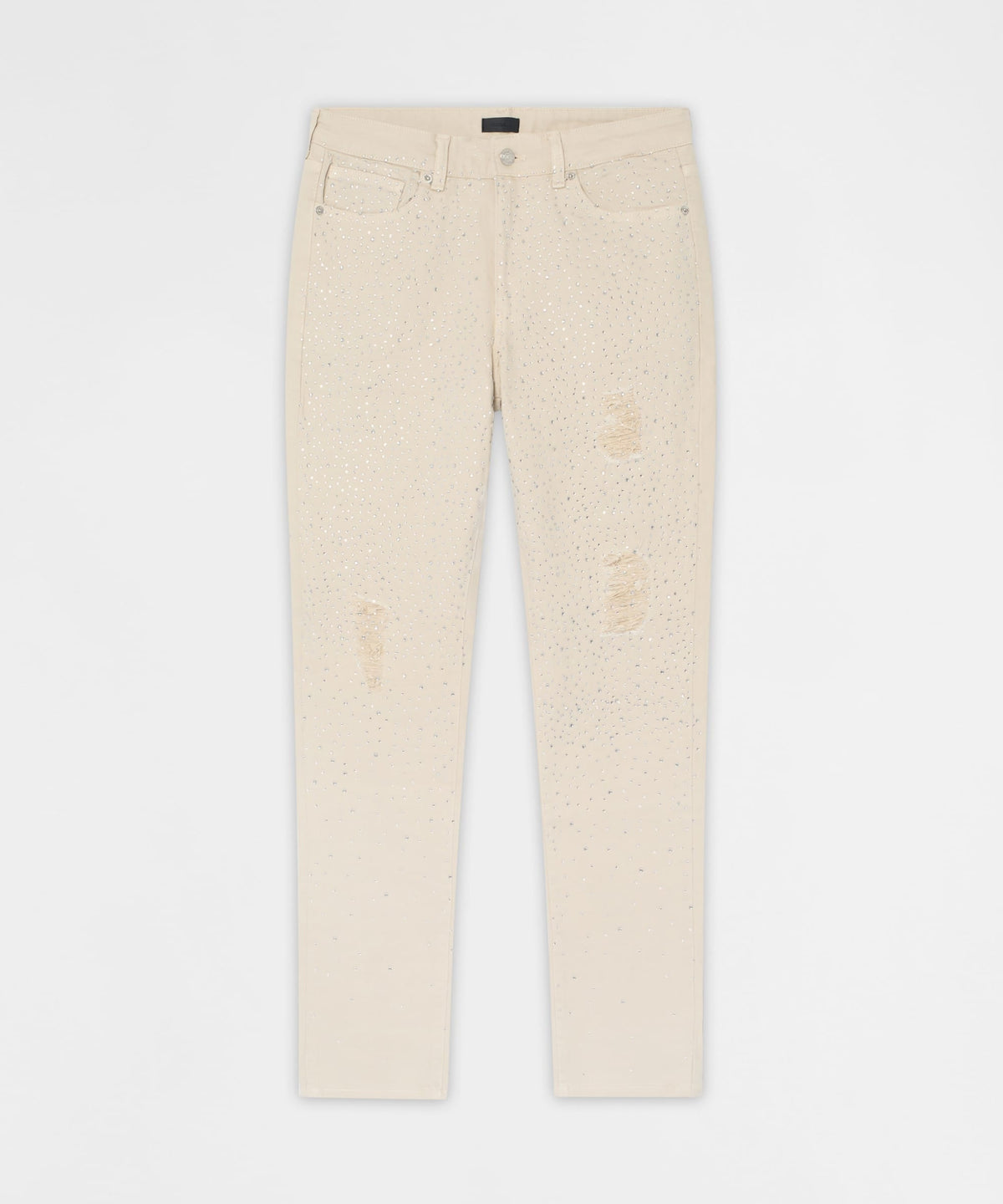 Reason Clothing Quality Diamond Dust Rhinestone Skinny Jeans - Cream