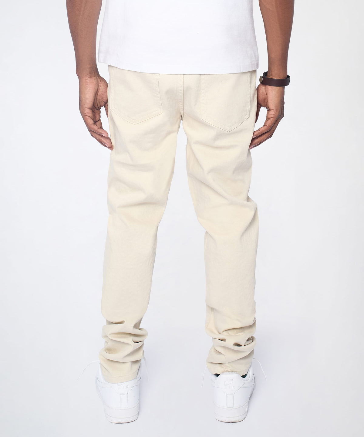 Reason Clothing Quality Diamond Dust Rhinestone Skinny Jeans - Cream