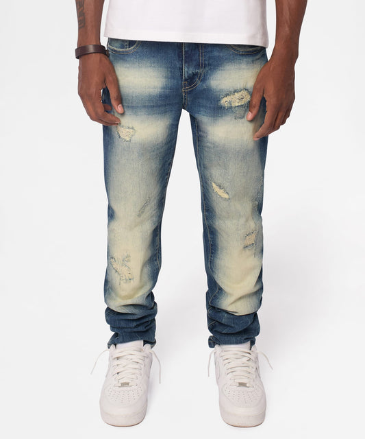 Reason Clothing Everyday Worn Wash Skinny Jeans - Dark Blue