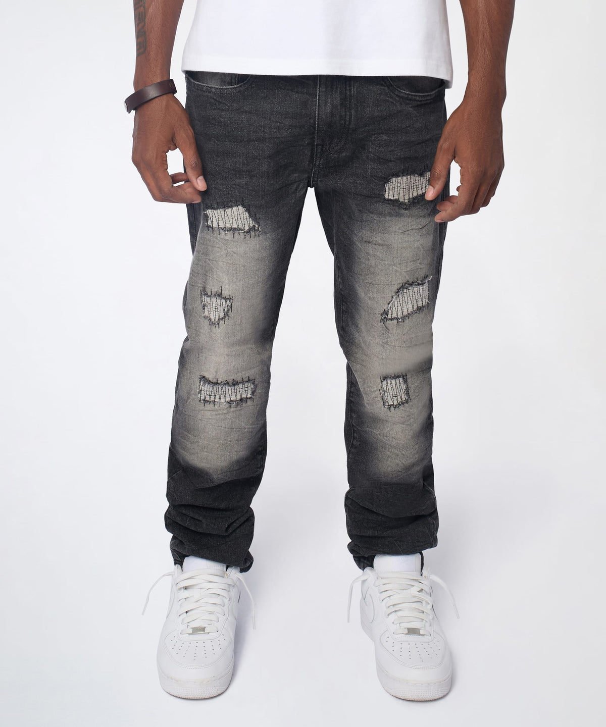 Reason Clothing Top Pick Smokey Distressed Skinny Jeans - Grey