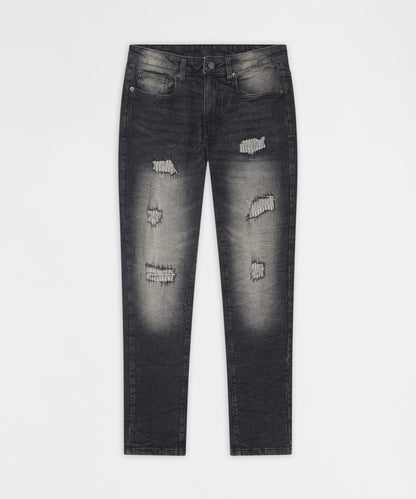 Reason Clothing Top Pick Smokey Distressed Skinny Jeans - Grey