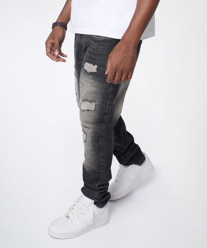 Reason Clothing Top Pick Smokey Distressed Skinny Jeans - Grey