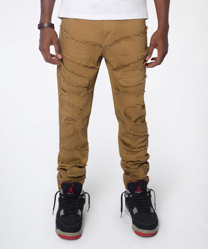 Reason Clothing Hot Sale Heavy Distressed Frayed Skinny Jean - Khaki