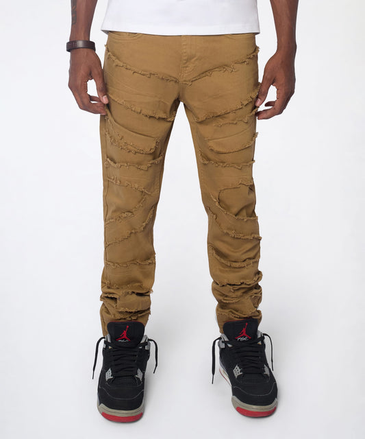 Reason Clothing Hot Sale Heavy Distressed Frayed Skinny Jean - Khaki