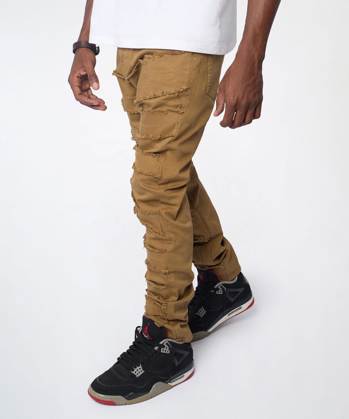Reason Clothing Hot Sale Heavy Distressed Frayed Skinny Jean - Khaki
