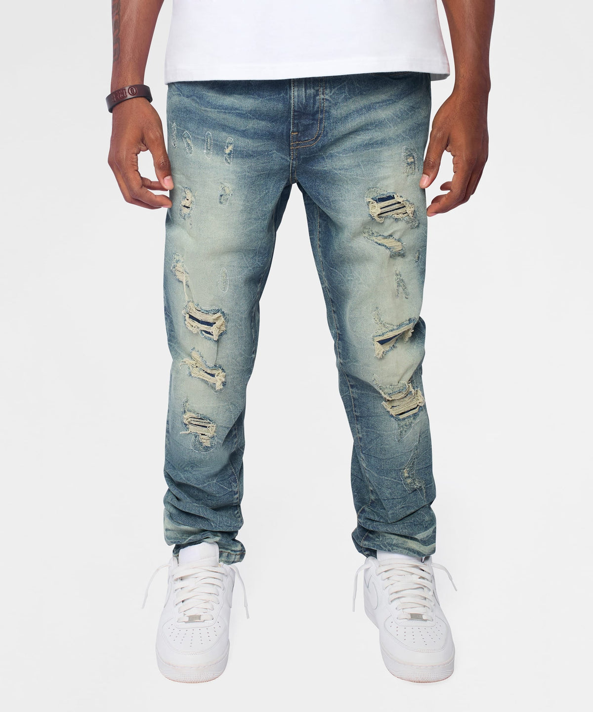 Reason Clothing Great Value Breakaway Distressed Skinny Jeans - Blue