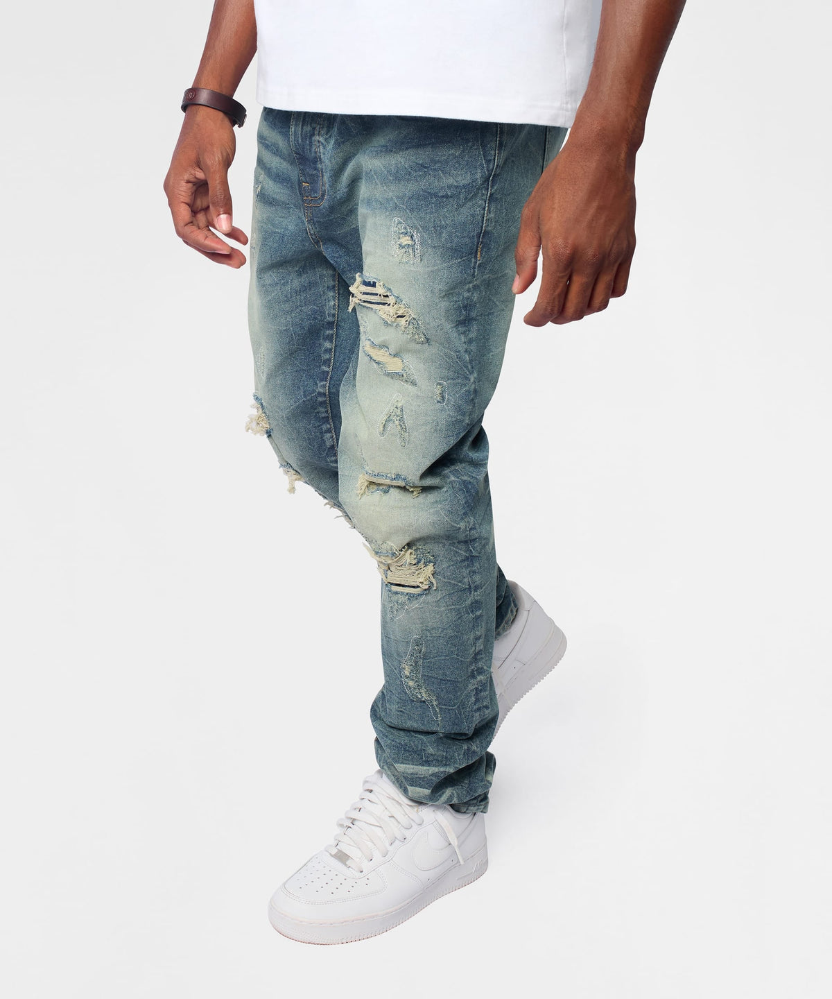 Reason Clothing Great Value Breakaway Distressed Skinny Jeans - Blue