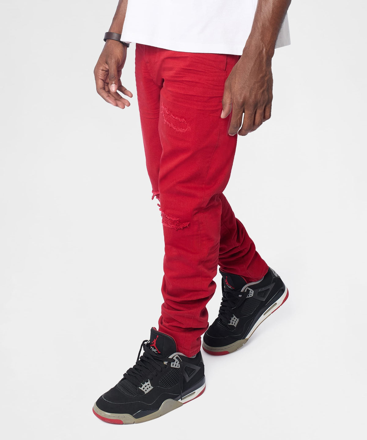 Reason Clothing Hot Sale Classic Denim Ripped Skinny Jeans - Red