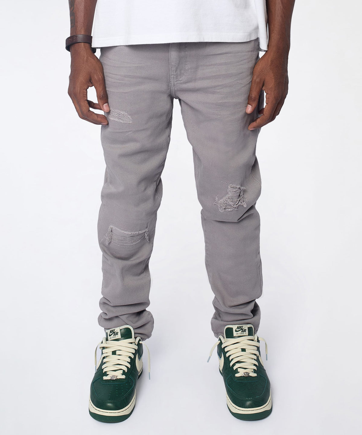 Reason Clothing Premium Essential Distressed Skinny Jean - Grey