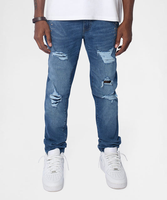Reason Clothing Customer Favorite Starburst Studded Skinny Jeans - Blue