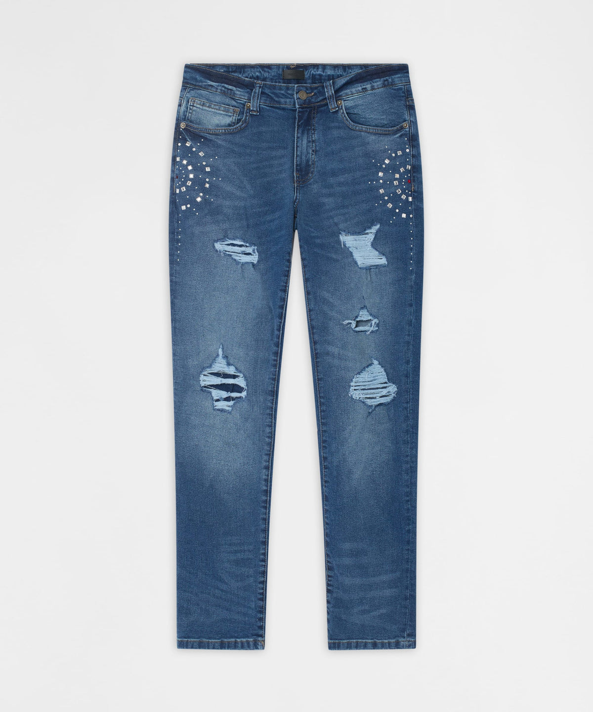 Reason Clothing Customer Favorite Starburst Studded Skinny Jeans - Blue